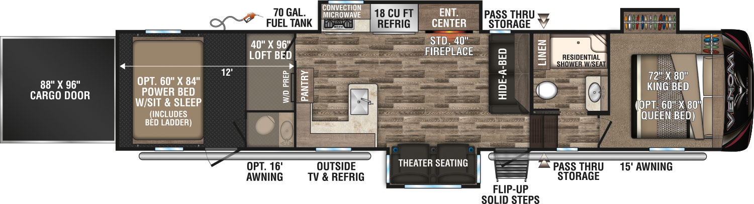 2019 KZ RV Venom V4012TK Fifth Wheel Toy Hauler Floorplan