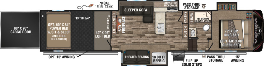 2019 KZ RV Venom V4114TK Fifth Wheel Toy Hauler Floorplan