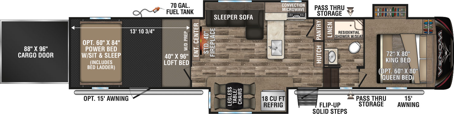 2019 KZ RV Venom V4114TK Fifth Wheel Toy Hauler Floorplan