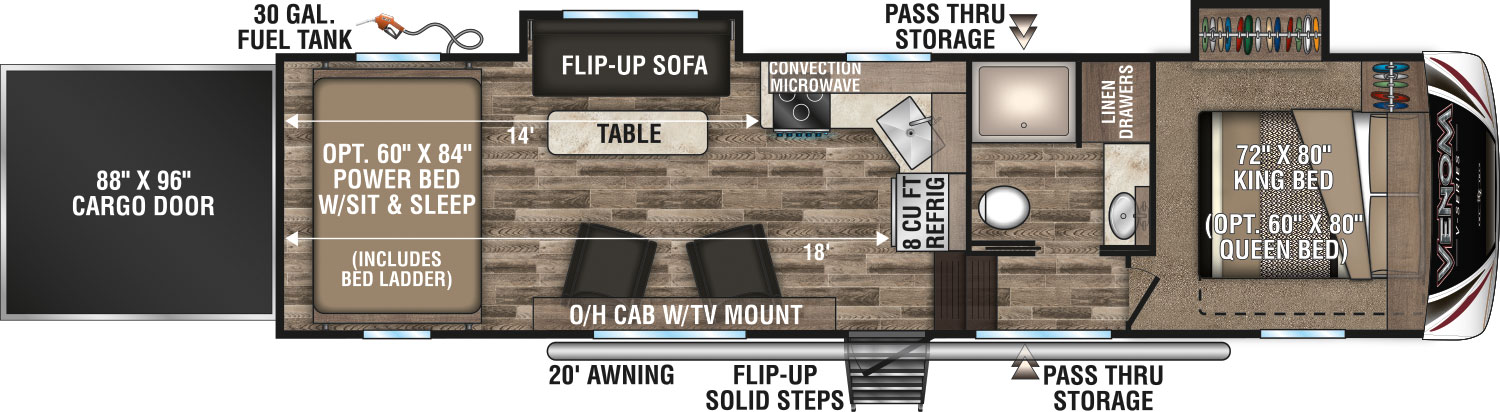 2019 KZ RV Venom V-Series V3214DK Fifth Wheel Toy Hauler Floorplan