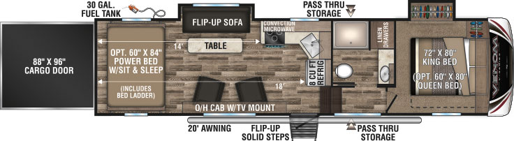 2019 KZ RV Venom V-Series 3214DK Fifth Wheel Toy Hauler Floorplan