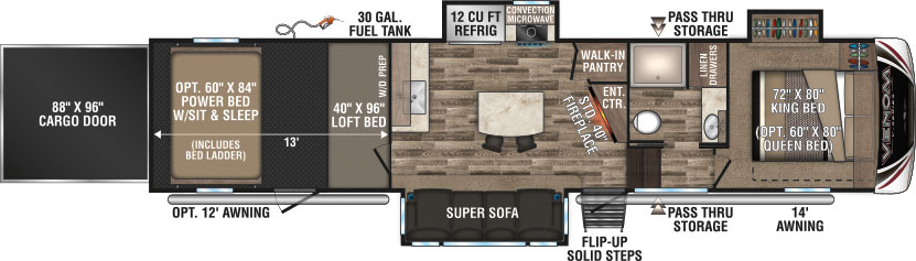 2019 KZ RV Venom V-Series V3413TK Fifth Wheel Toy Hauler Floorplan