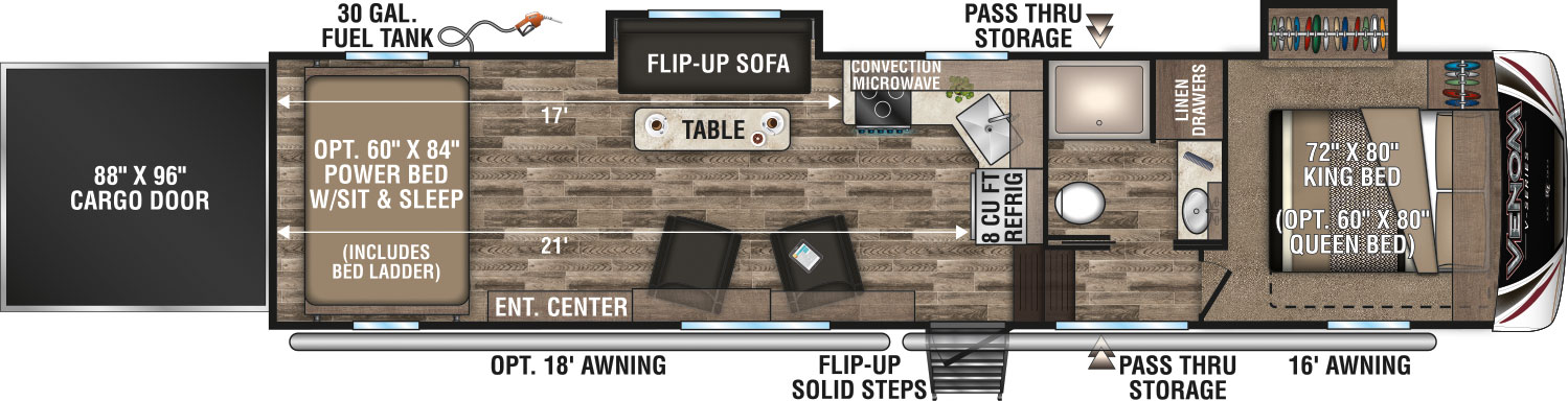 2019 KZ RV Venom V-Series V3517DK Fifth Wheel Toy Hauler Floorplan