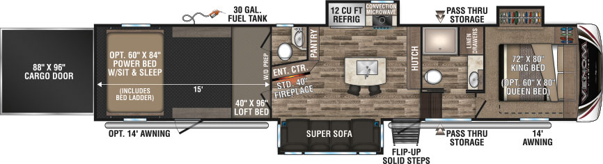 2019 KZ RV Venom V-Series V3815TK Fifth Wheel Toy Hauler Floorplan