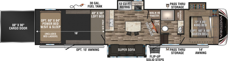 2019 KZ RV Venom V-Series V3916TK Fifth Wheel Toy Hauler Floorplan