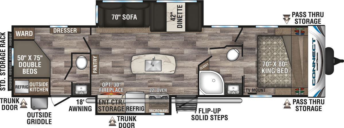 2020 KZ RV Connect C332BHK Travel Trailer Floorplan