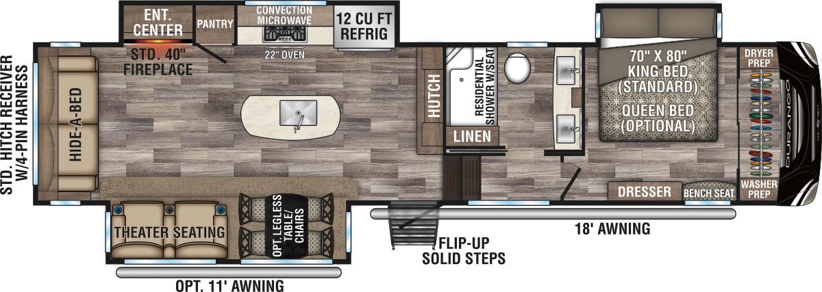 2020 KZ RV Durango D333RLT Fifth Wheel Floorplan