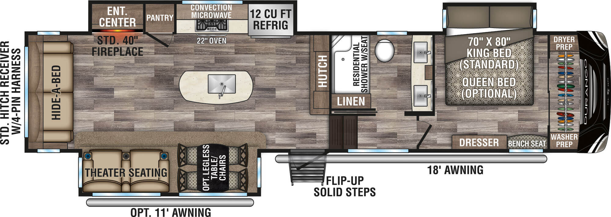 2020 KZ RV Durango D333RLT Fifth Wheel Floorplan