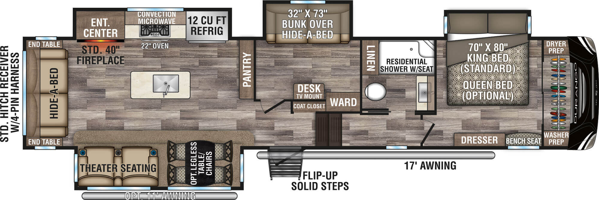 2020 KZ RV Durango D343MBQ Fifth Wheel Floorplan