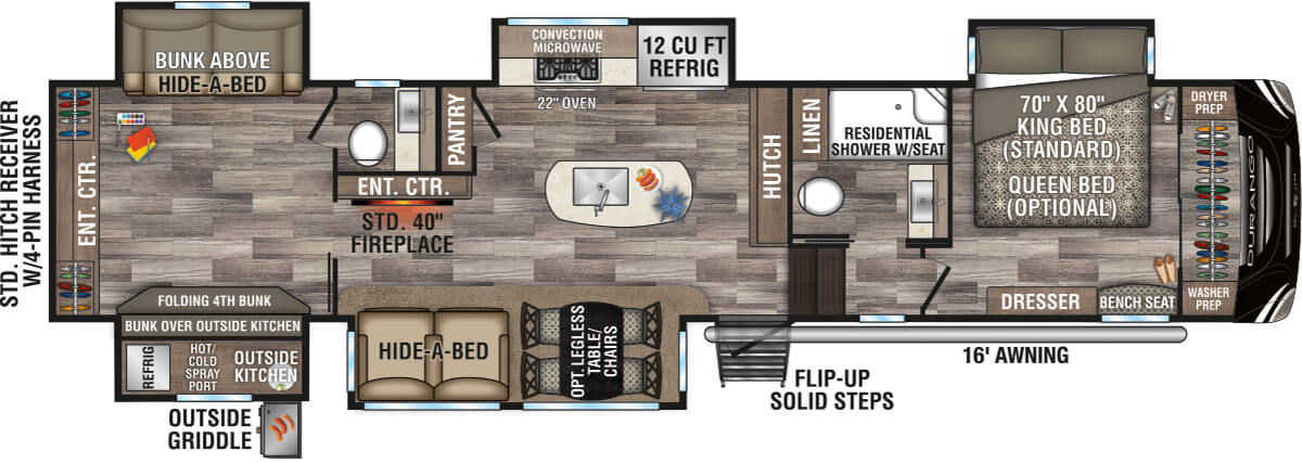 2020 KZ RV Durango D348BHF Fifth Wheel Floorplan