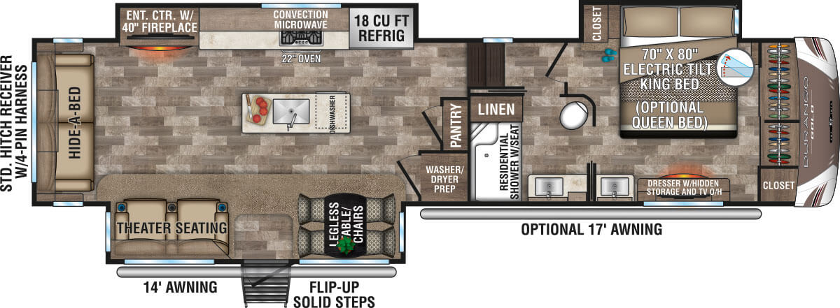 2020 KZ RV Durango Gold G384RLT Fifth Wheel Floorplan