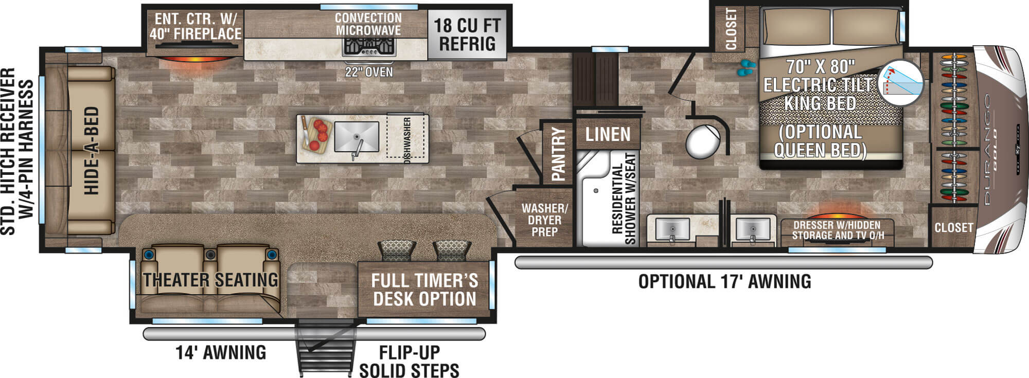 2020 KZ RV Durango Gold G384RLT Fifth Wheel Full Timers Desk Option Floorplan