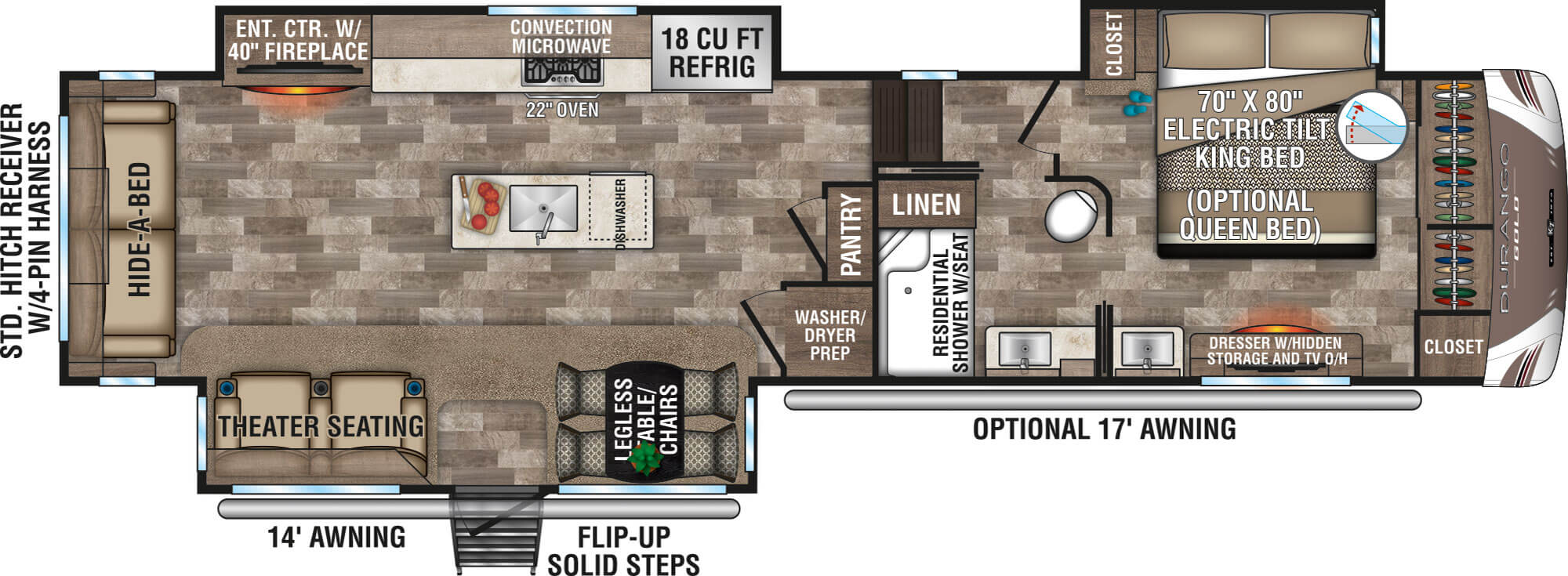 2020 KZ RV Durango Gold G384RLT Fifth Wheel Floorplan