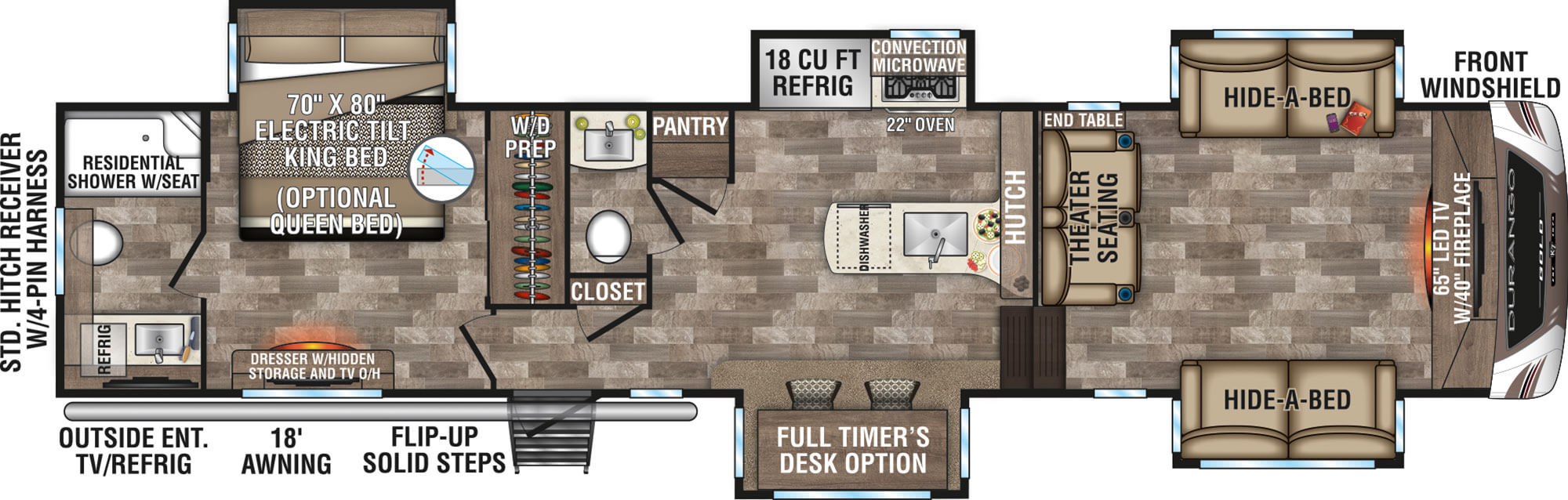 2020 KZ RV Durango Gold G385FLF Fifth Wheel Full Timers Desk Option Floorplan