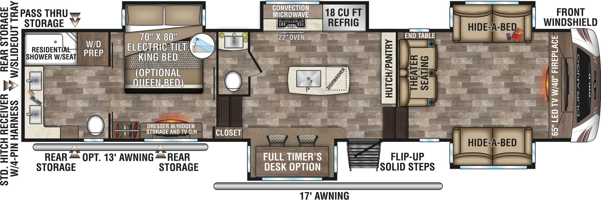 2020 KZ RV Durango Gold G386FLF Fifth Wheel Full Timers Desk Option Floorplan