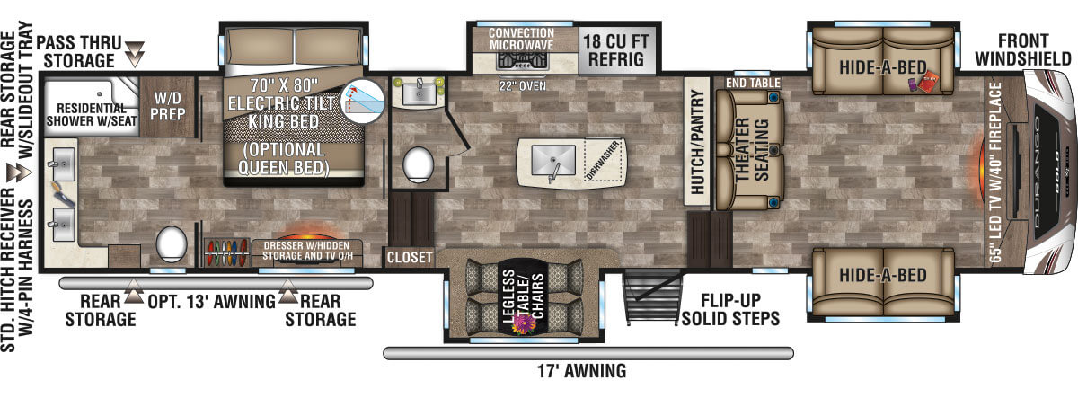 2020 KZ RV Durango Gold G386FLF Fifth Wheel Floorplan