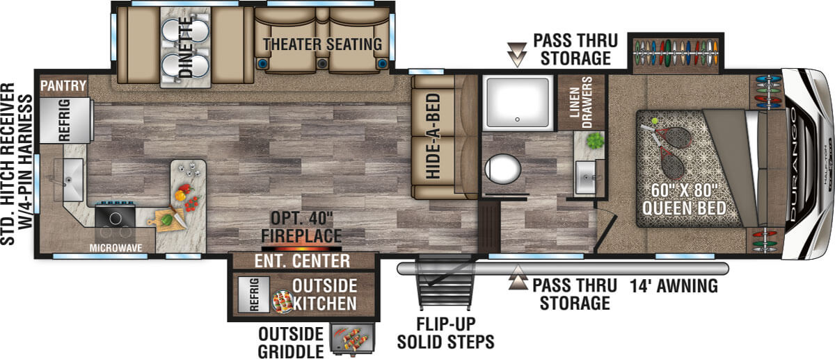 2020 KZ RV Durango D256RKT Travel Trailer Floorplan