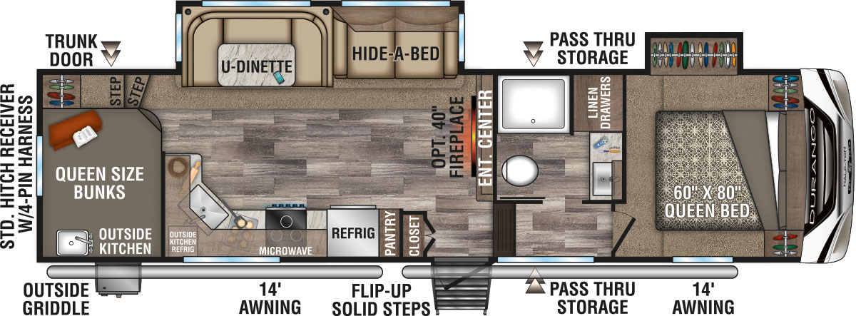 2020 KZ RV Durango Half-Ton D286BHD Fifth Wheel Floorplan