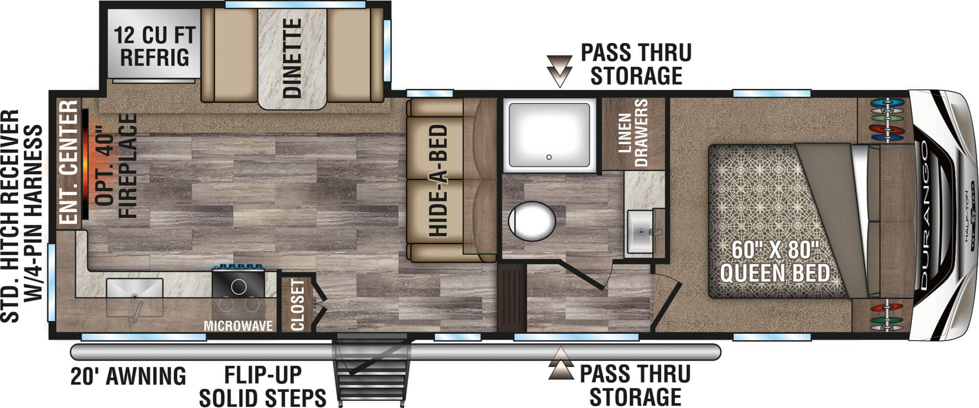 2020 KZ RV Durango Half-Ton D250RES Fifth Wheel Floorplan Refrigerator Option