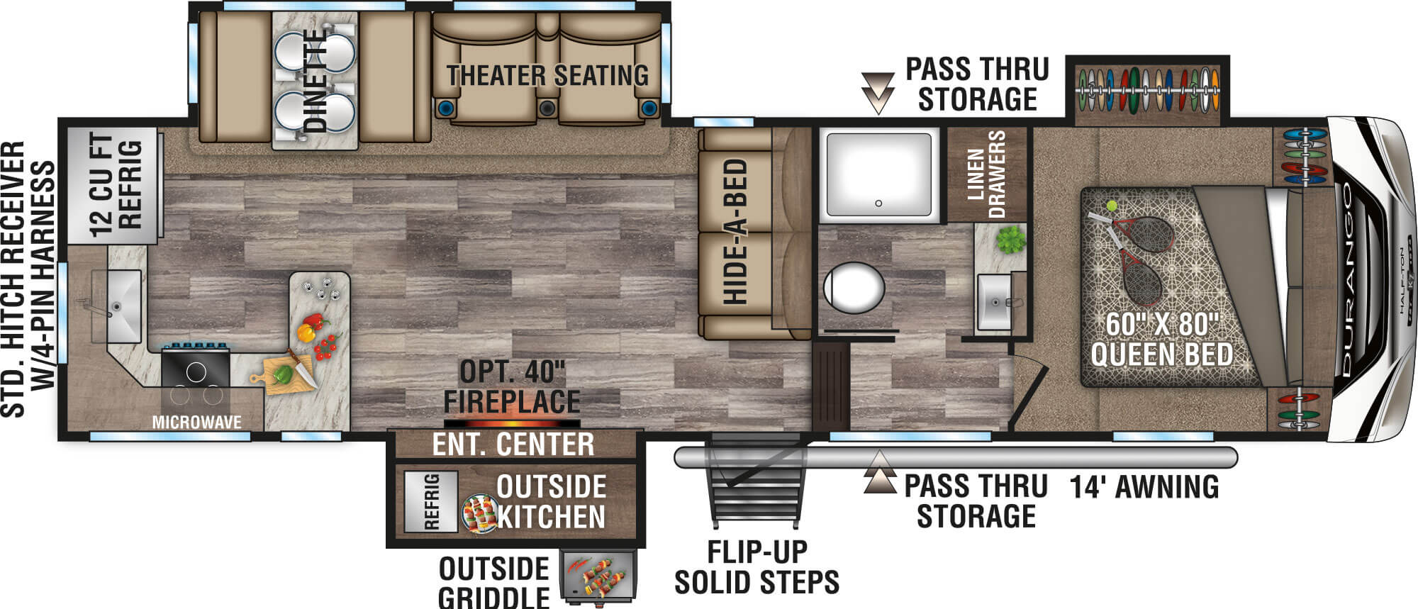 2020 KZ RV Durango Half-Ton D256RKT Fifth Wheel Floorplan Refrigerator Option