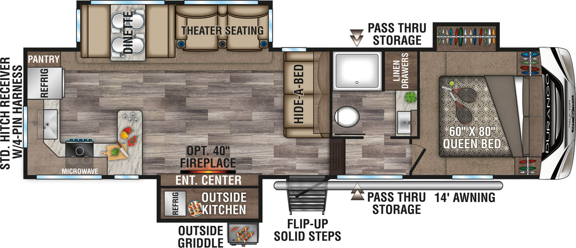 2020 KZ RV Durango D256RKT Fifth Wheel Floorplan