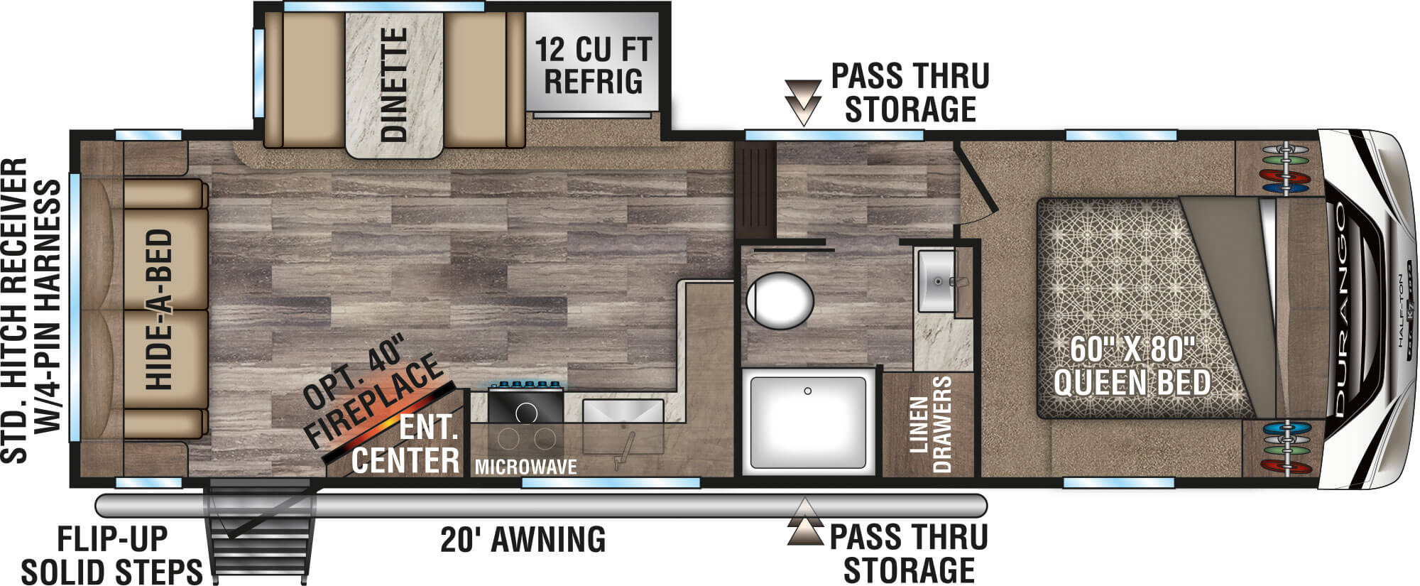 2020 KZ RV Durango Half-Ton D259RLS Fifth Wheel Floorplan Refrigerator Option