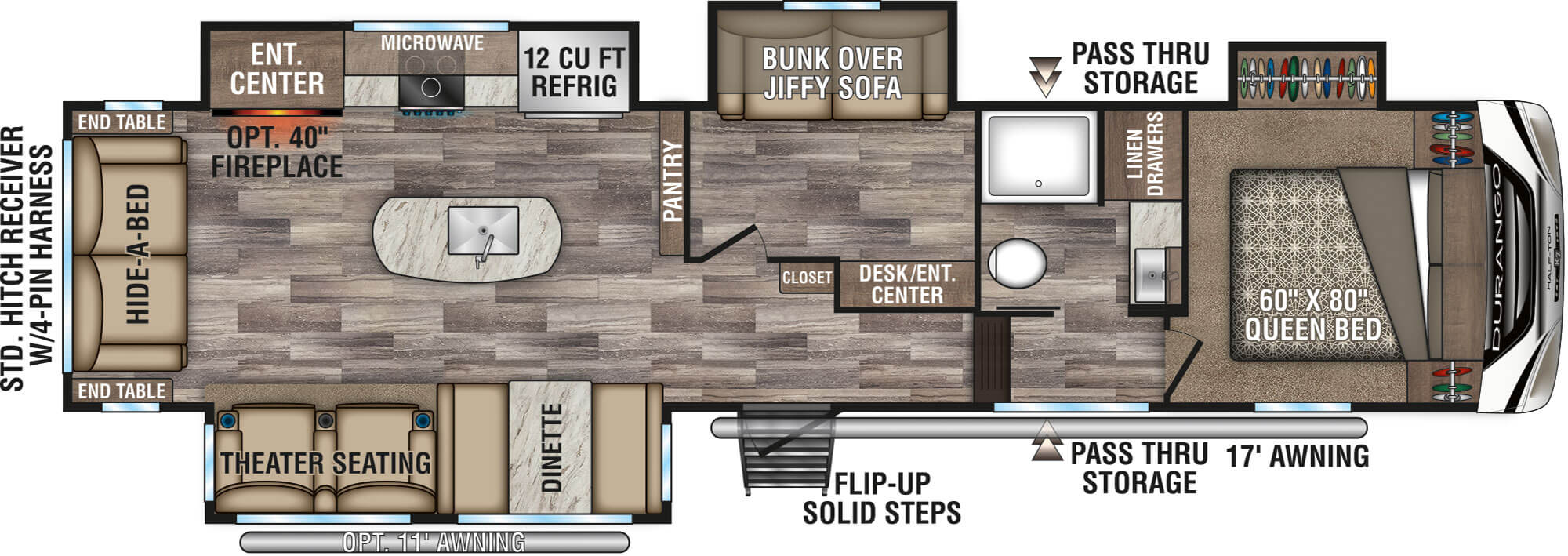 2020 KZ RV Durango Half-Ton D294MBQ Fifth Wheel Floorplan Refrigerator Option