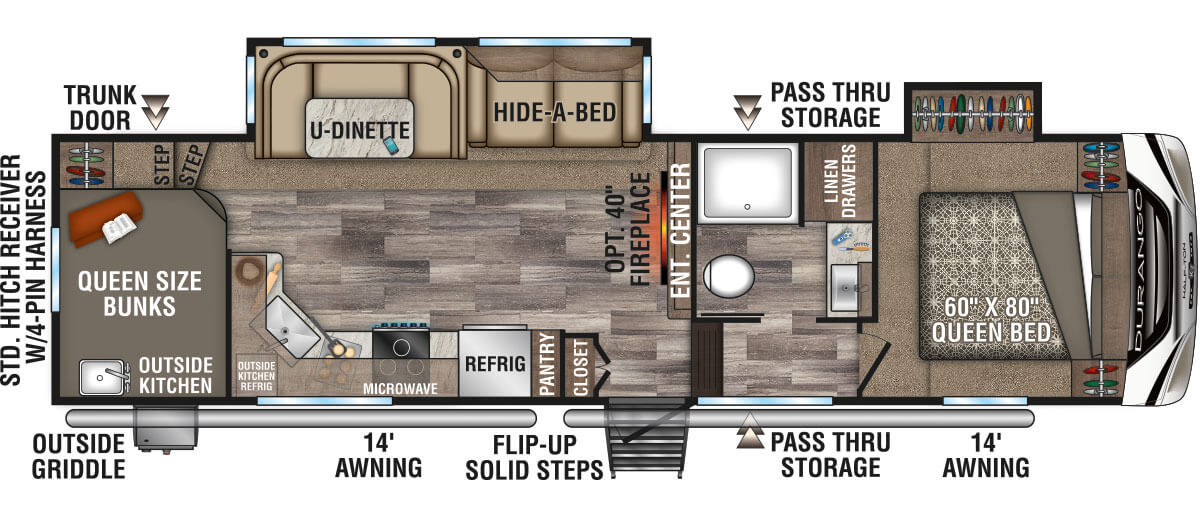 2020 KZ RV Durango Half-Ton D286BHD Fifth Wheel Floorplan