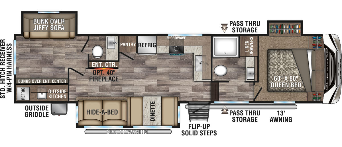 2020 KZ RV Durango Half-Ton D291BHT Fifth Wheel Floorplan