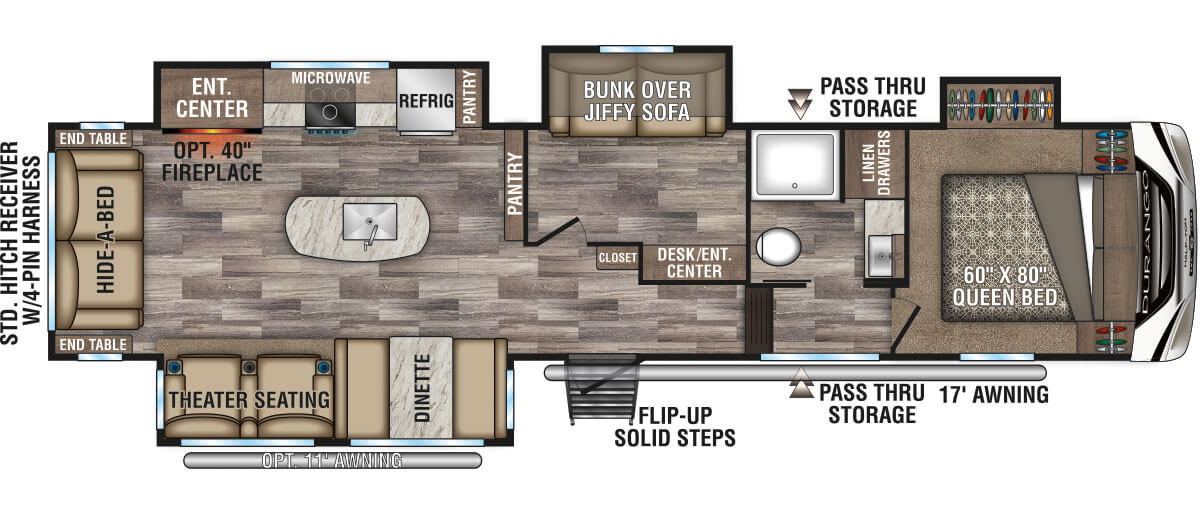 2020 KZ RV Durango Half-Ton D294MBQ Fifth Wheel Floorplan