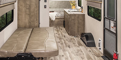 2019 KZ RV Escape E180TH Travel Trailer Toy Hauler Dinette Down