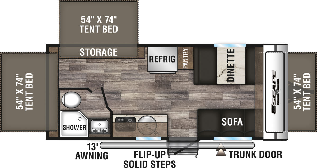 2020 KZ RV Escape E180RBT Travel Trailer Floorplan