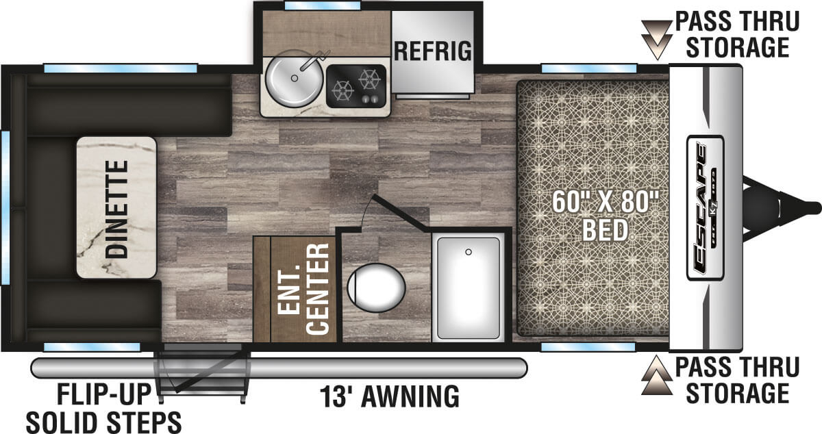 2020 KZ RV Escape E181RD Travel Trailer Floorplan