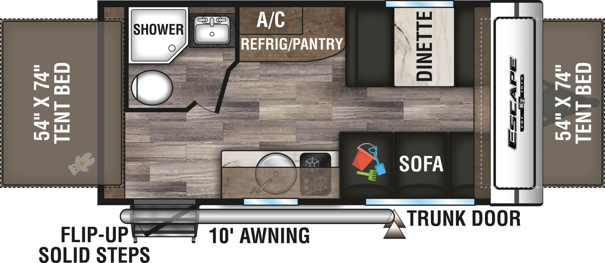 2020 KZ RV Escape E160RBT Travel Trailer Floorplan