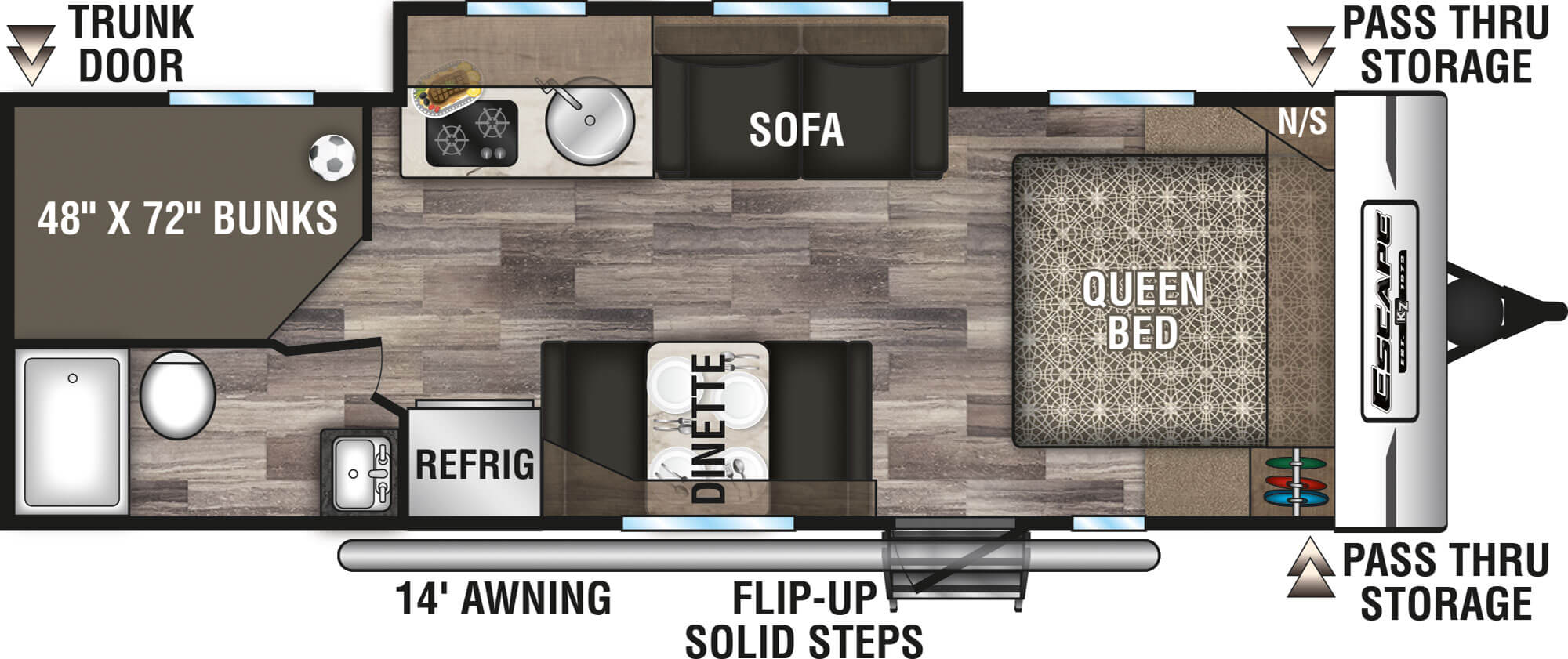 2020 KZ RV Escape E231BH Travel Trailer Floorplan