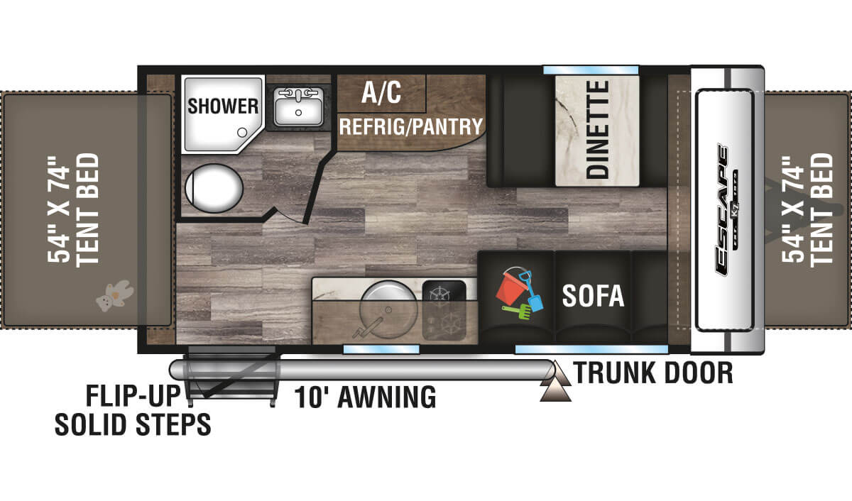 2020 KZ RV Escape E160RBT Travel Trailer Floorplan