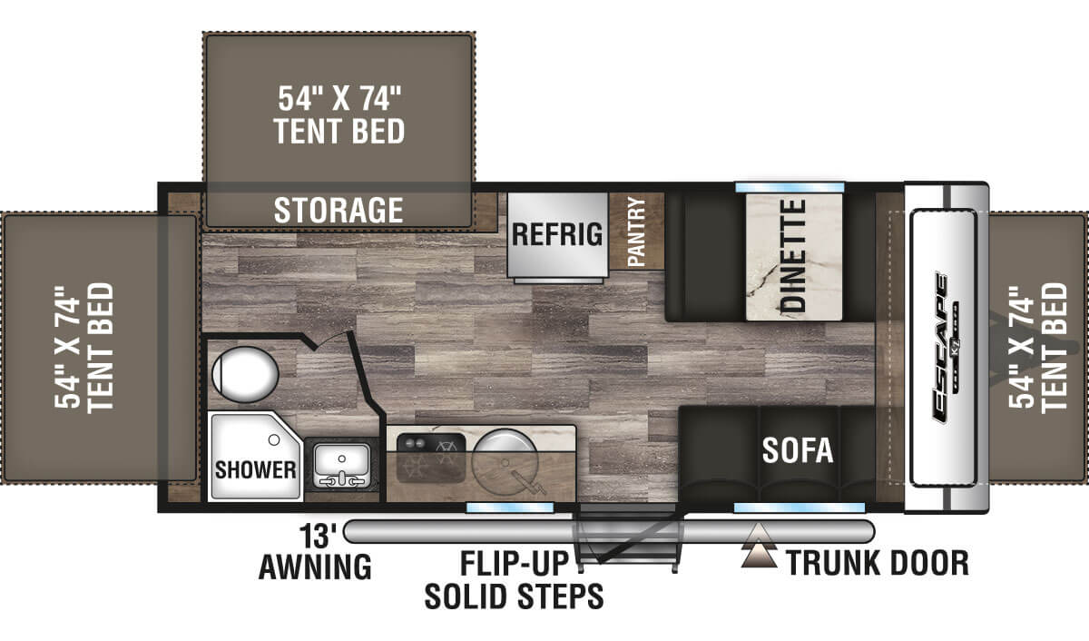 2020 KZ RV Escape E180RBT Travel Trailer Floorplan