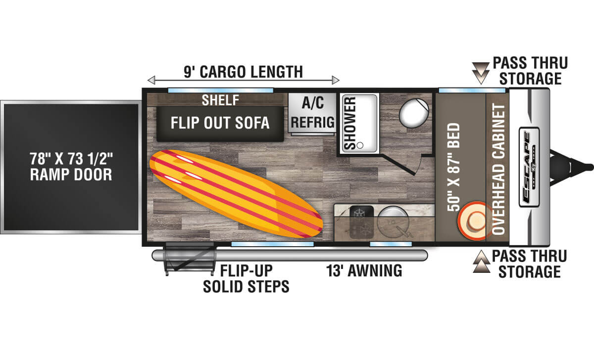 2020 KZ RV Escape E180TH Travel Trailer Floorplan