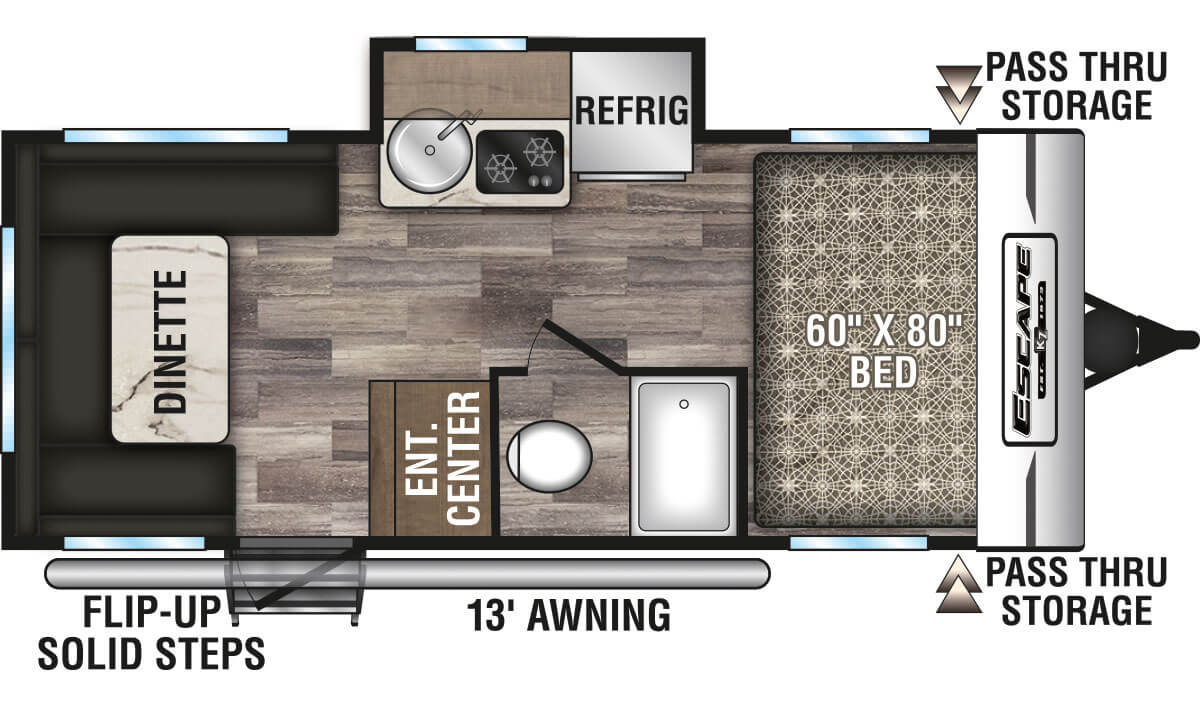 2020 KZ RV Escape E181RD Travel Trailer Floorplan