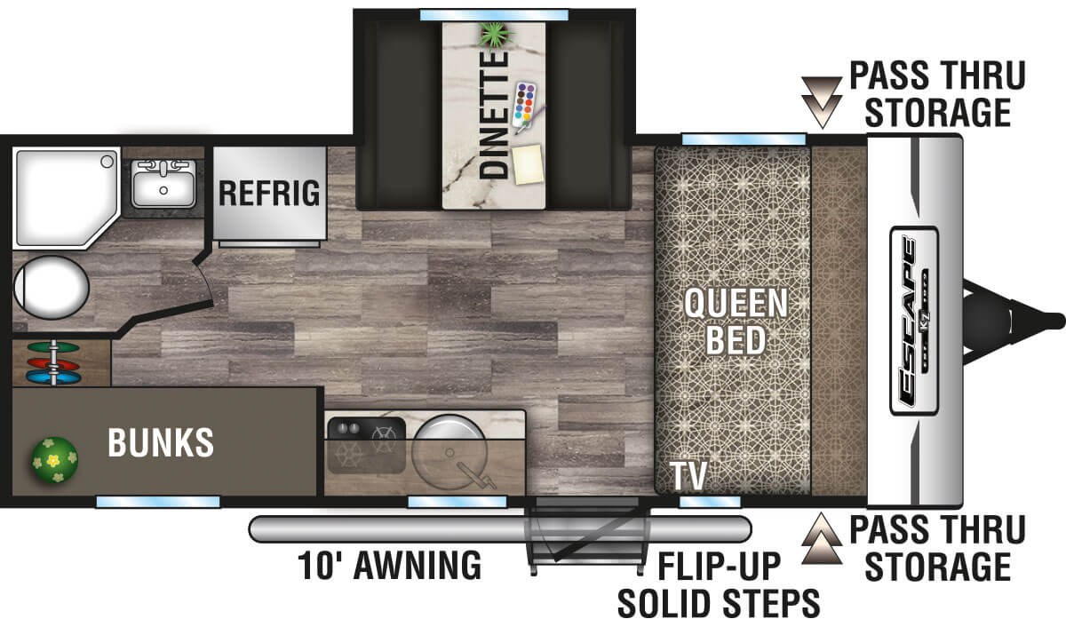 2020 KZ RV Escape E191BH Travel Trailer Floorplan