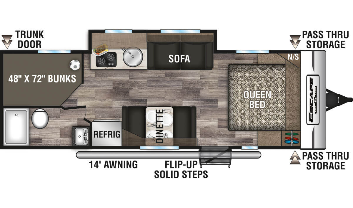 2020 KZ RV Escape E231BH Travel Trailer Floorplan