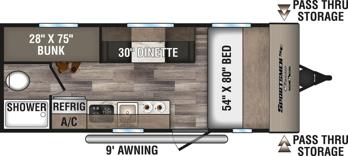 2020 KZ RV Sportsmen Classic SE 180BHSE Travel Trailer Floorplan