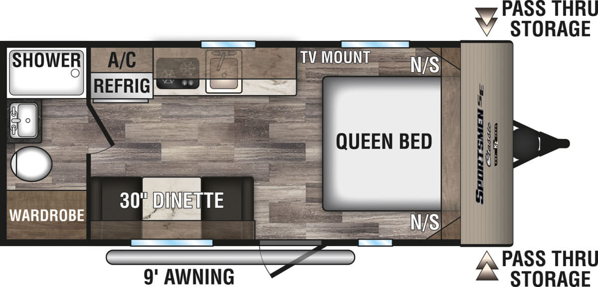 2020 KZ RV Sportsmen Classic SE 180QBSE Travel Trailer Floorplan