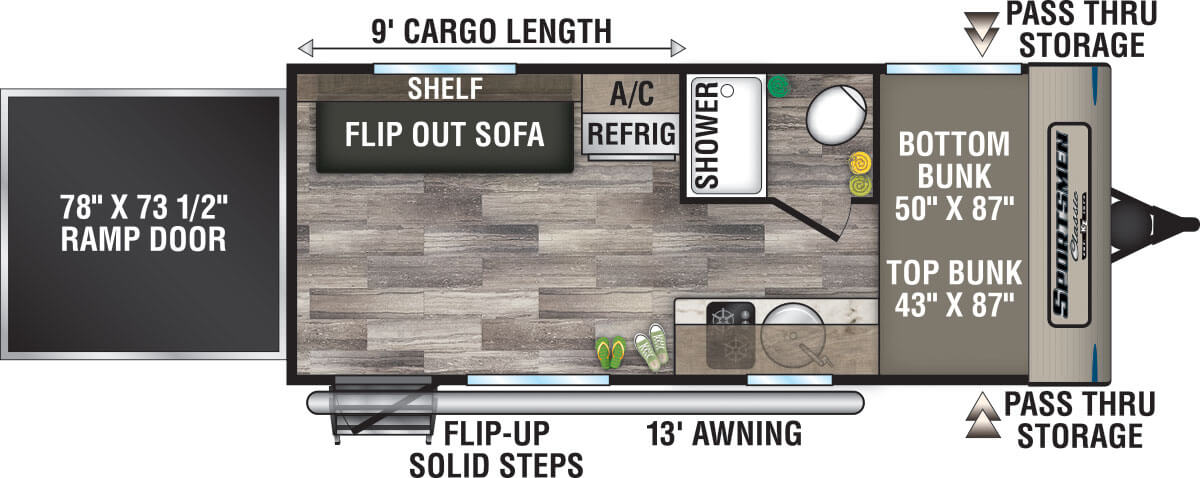 2020 KZ RV Sportsmen Classic 180TH Travel Trailer Toy Hauler Floorplan