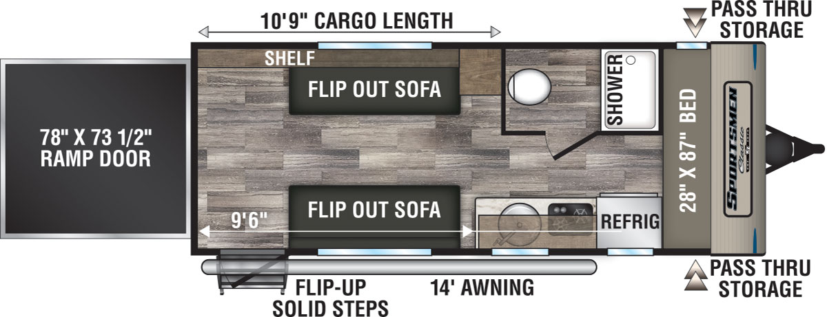 2020 KZ RV Sportsmen Classic 190TH Travel Trailer Toy Hauler Floorplan