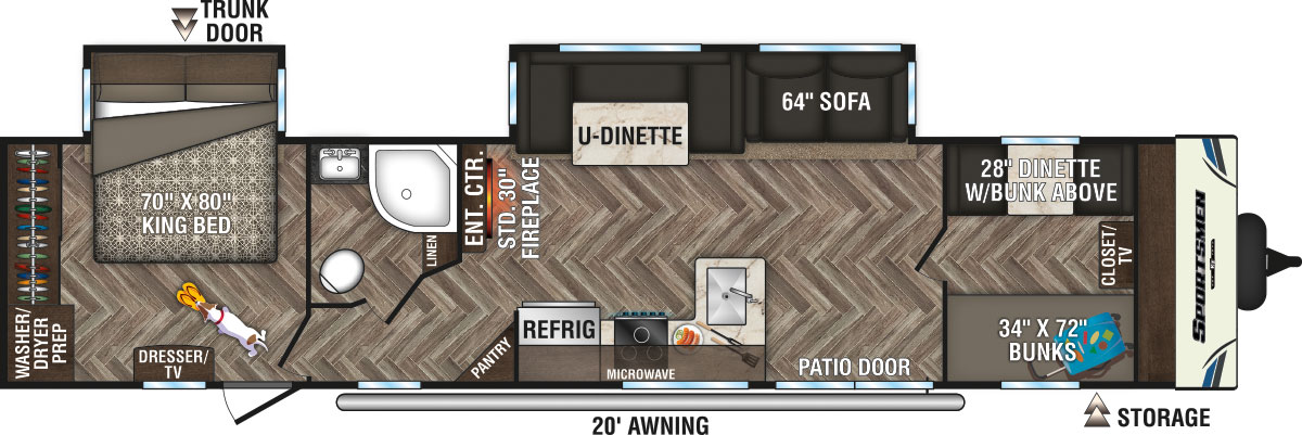 2020 KZ RV Sportsmen Destination 362BH Travel Trailer Floorplan