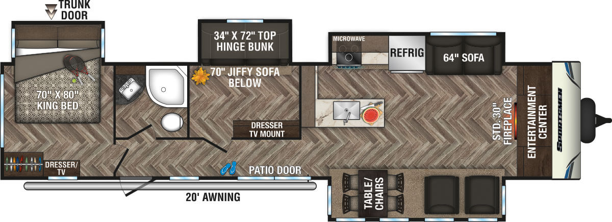 2020 KZ RV Sportsmen Destination 364BH Travel Trailer Floorplan