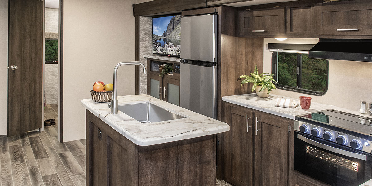 2019 KZ RV Sportsmen LE 343BHKLE Travel Trailer Kitchen Island