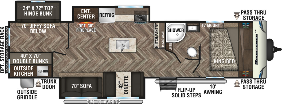 2020 KZ RV Sportsmen LE 343BHKLE Travel Trailer Floorplan