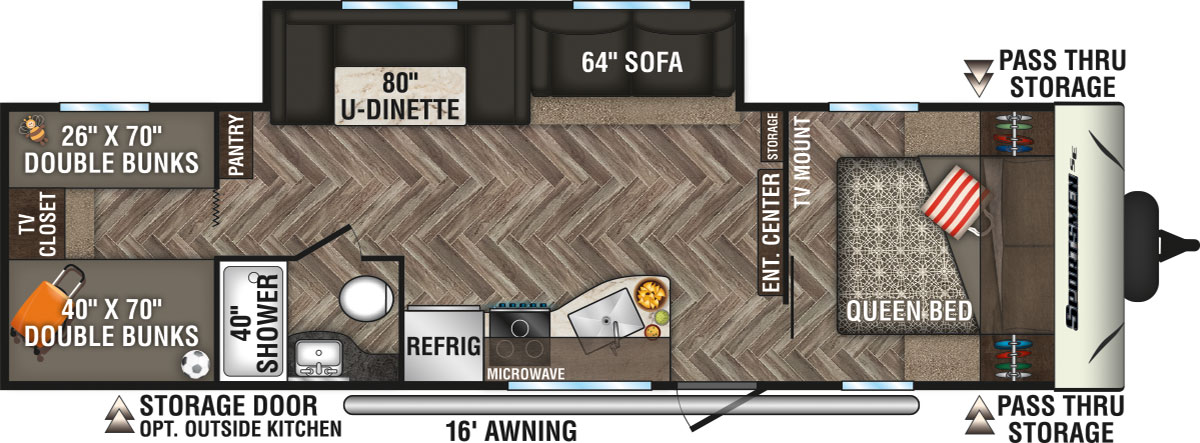 2020 KZ RV Sportsmen SE 301BHSE Travel Trailer Floorplan